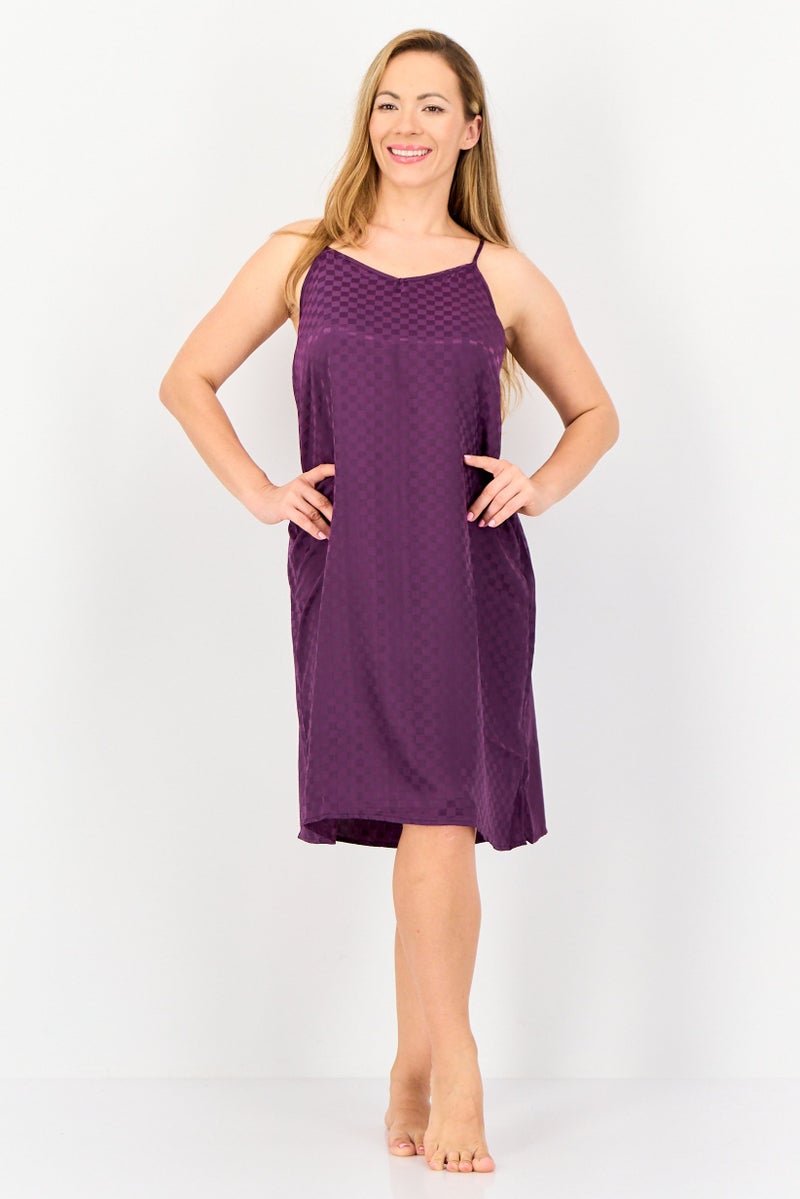 zivame Women Checkered Sleeveless Sleeping Dress, Purple - Image 3