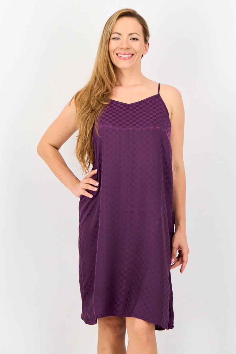 zivame Women Checkered Sleeveless Sleeping Dress, Purple - Image 1
