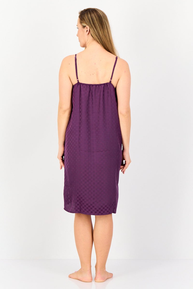 zivame Women Checkered Sleeveless Sleeping Dress, Purple - Image 2