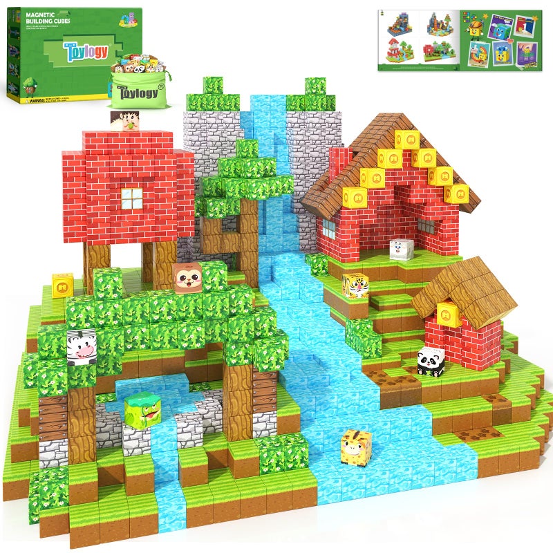 Toylogy 150 قطعة كتل مغناطيسية لبناء عالم الحيوانات للذكور والإناث من عمر 3 إلى 8 سنوات، بلاط حسي مغناطيسي، ألعاب بناء STEM، هدايا للأطفال بعمر 3 سنوات - Image 3