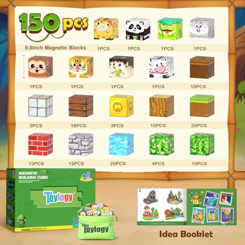 Toylogy 150 قطعة كتل مغناطيسية لبناء عالم الحيوانات للذكور والإناث من عمر 3 إلى 8 سنوات، بلاط حسي مغناطيسي، ألعاب بناء STEM، هدايا للأطفال بعمر 3 سنوات - Image 5