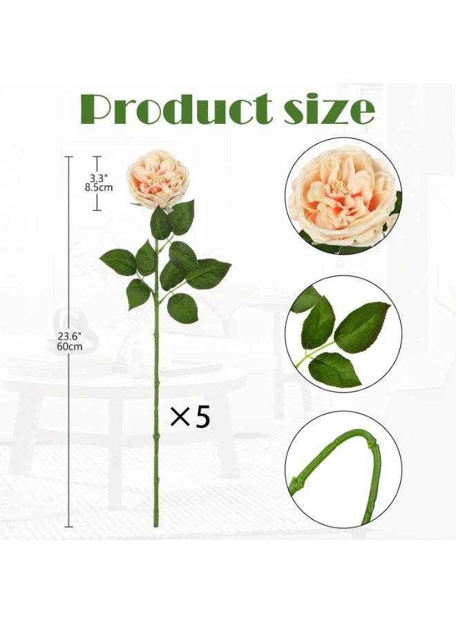 5Pcs Real Touch Peonies Austin Roses Artificial Flowers 23.6 Inch Long Stem - Image 3