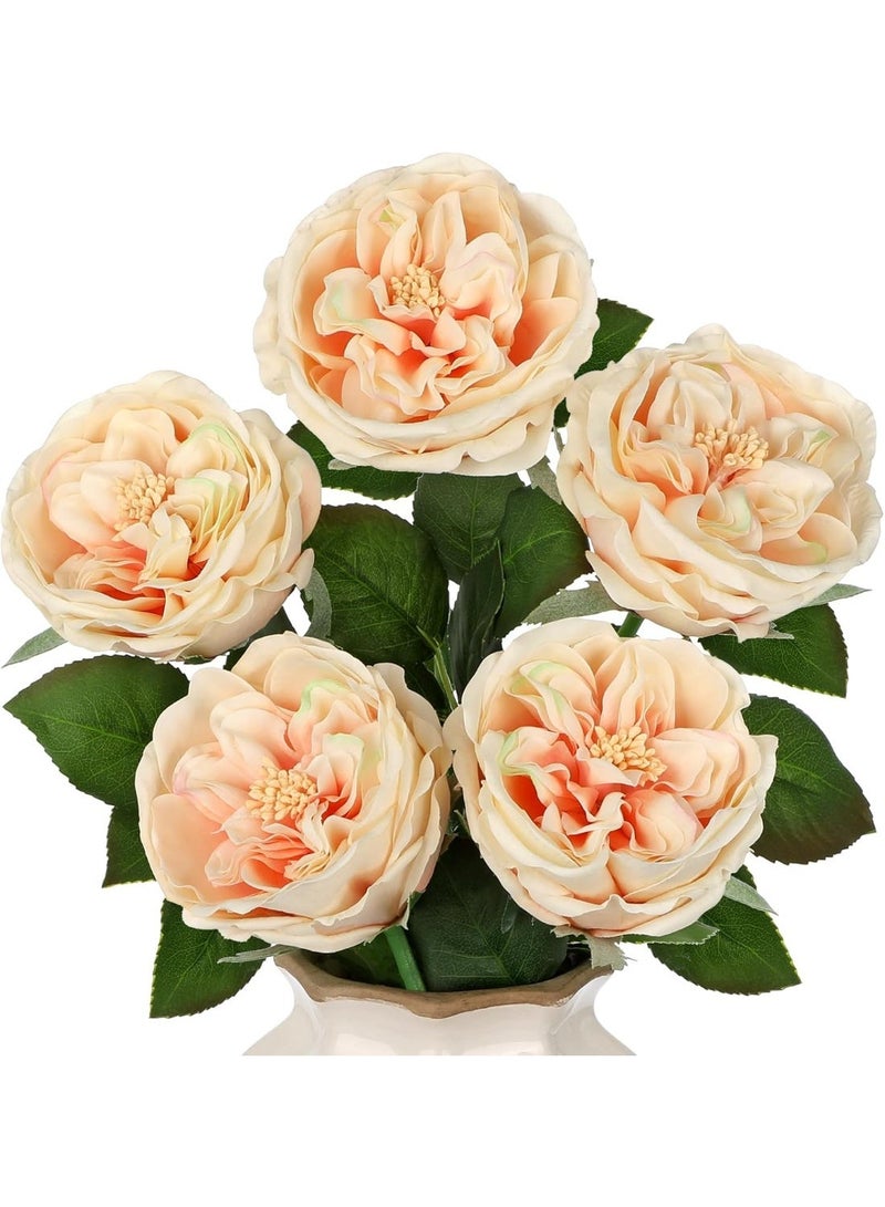 5Pcs Real Touch Peonies Austin Roses Artificial Flowers 23.6 Inch Long Stem - Image 1