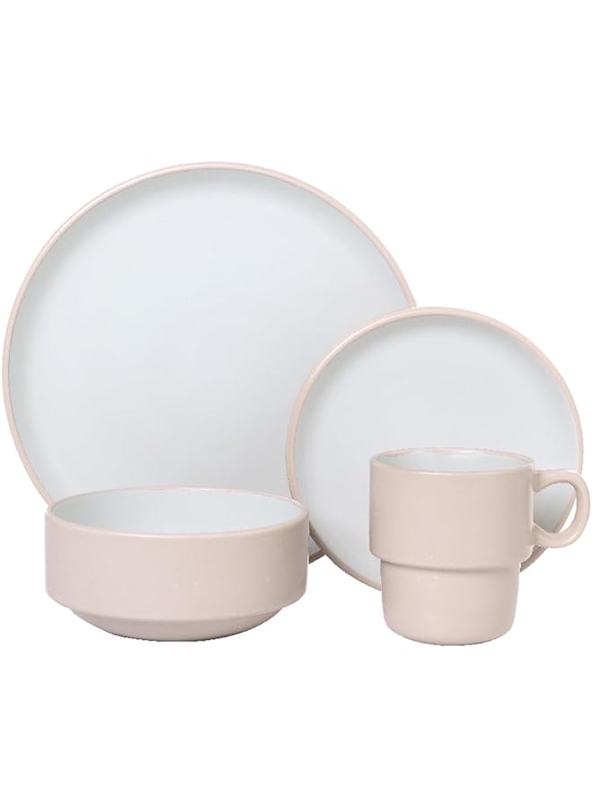 بين سيرفي طقم عشاء من الفخار بتصميم عصري وأنيق، مكون من 16 قطعة، باللونين الوردي والأبيض، 41270130/P - Image 1