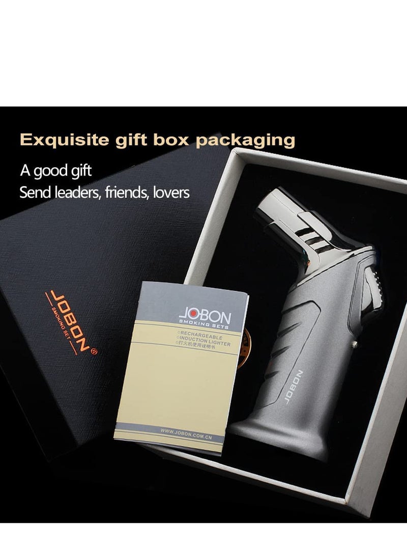 JOBON - Jobon Windproof Torch Lighter Butane Refillable Gas Lighter Single Jet Flame Adjustable (Butane Gas Not Included) | Lighter for Bakhoor charcoal, Candle, Cooking, Camping, Baking, BBQ (Grey) - Image 1