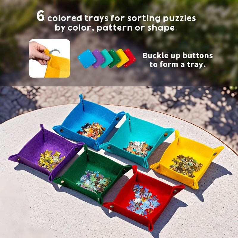 Tektalk Foldable Jigsaw Puzzle Board with 6 Color Sorting Trays Portable Puzzle Mat with Dustproof Cover for Puzzle Storage Saver, Non-Slip Surface, Up to 2000 Pieces - Khaki - Image 3