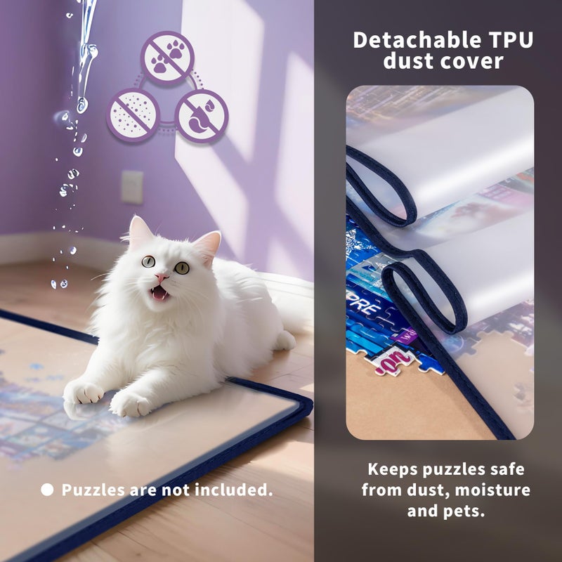 Tektalk Foldable Jigsaw Puzzle Board with 6 Color Sorting Trays Portable Puzzle Mat with Dustproof Cover for Puzzle Storage Saver, Non-Slip Surface, Up to 2000 Pieces - Khaki - Image 4