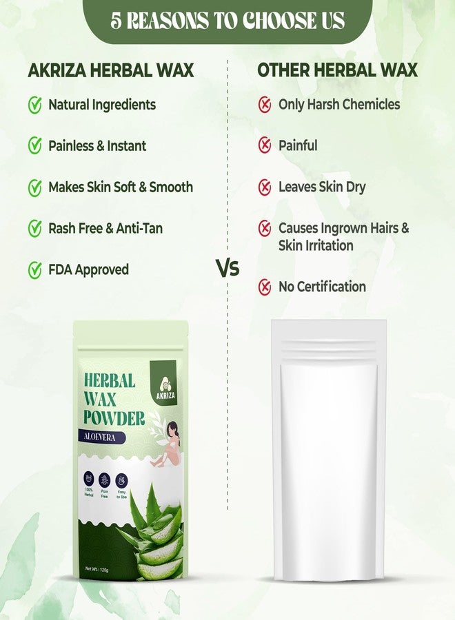 AKRIZA Painless Herbal Wax Powder for Hair Removal - 125g | For Women & Men | Quick & Easy Use on Hands, Legs, Underarms, Bikini & Intimate Areas | No Chemicals, No Irritation, All Skin Types (125 Gm, Alovera) - Image 4
