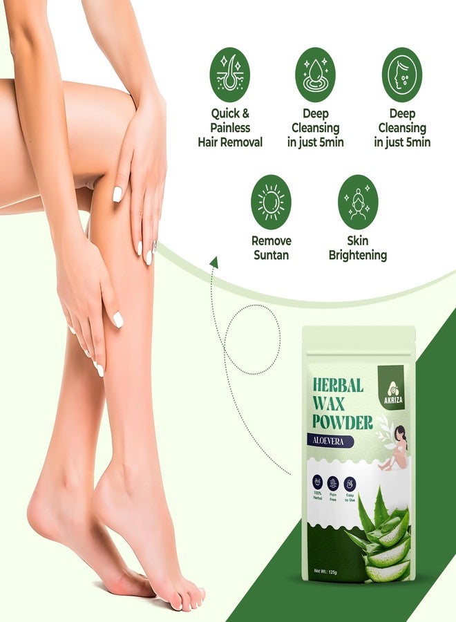 AKRIZA Painless Herbal Wax Powder for Hair Removal - 125g | For Women & Men | Quick & Easy Use on Hands, Legs, Underarms, Bikini & Intimate Areas | No Chemicals, No Irritation, All Skin Types (125 Gm, Alovera) - Image 3
