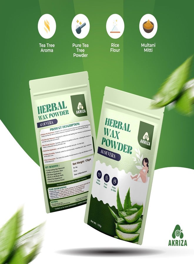 AKRIZA Painless Herbal Wax Powder for Hair Removal - 125g | For Women & Men | Quick & Easy Use on Hands, Legs, Underarms, Bikini & Intimate Areas | No Chemicals, No Irritation, All Skin Types (125 Gm, Alovera) - Image 5