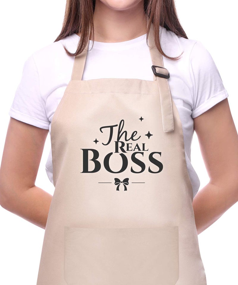 Genrics Couple Aprons for Cooking-The Boss The Real Boss Apron Set Funny Adjustable Baking Aprons His and Her Engagement Anniversary Wedding Valentines Day Bridal Shower Gift - Image 3