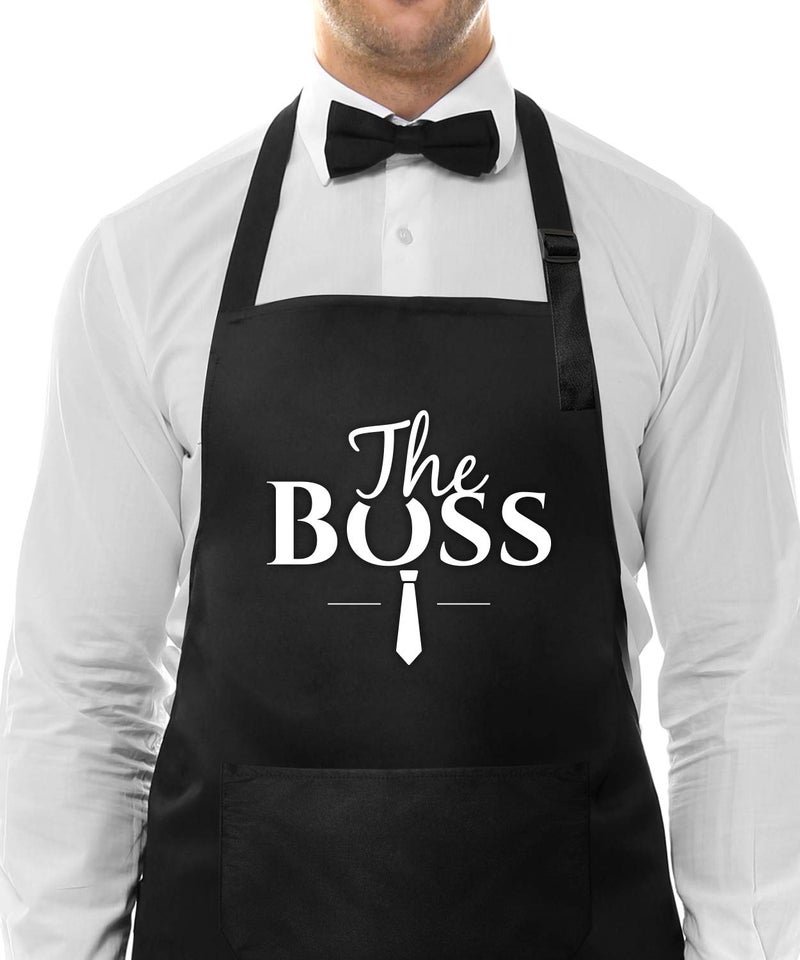 Genrics Couple Aprons for Cooking-The Boss The Real Boss Apron Set Funny Adjustable Baking Aprons His and Her Engagement Anniversary Wedding Valentines Day Bridal Shower Gift - Image 2