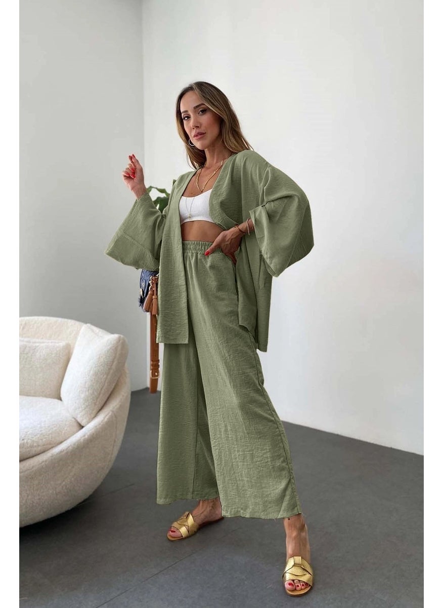 Barbora Linen Women's Casual Kimono Two Piece Set LN29HAKI3 