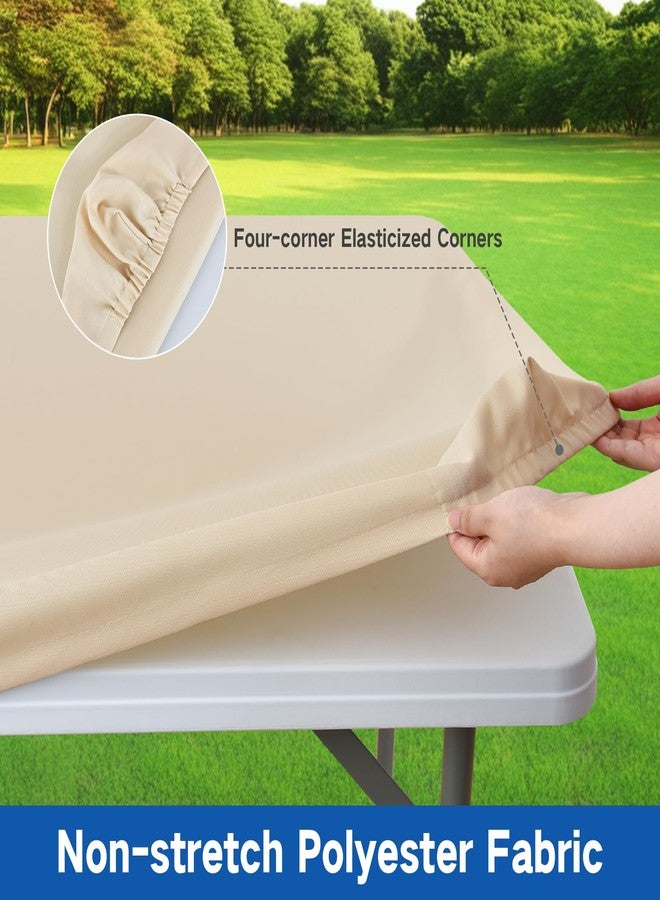 Nacuci Square Elastic Fitted Tablecloth, Windproof Polyester Table Cover, Scratch Resistant and Washable Table Cloth for Folding Tables, Picnic, Camping, Party (Beige, 34"x34") - Image 2