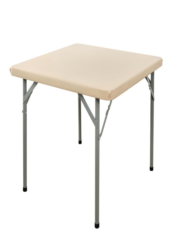 Nacuci Square Elastic Fitted Tablecloth, Windproof Polyester Table Cover, Scratch Resistant and Washable Table Cloth for Folding Tables, Picnic, Camping, Party (Beige, 34"x34") - Image 1