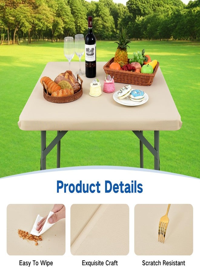 Nacuci Square Elastic Fitted Tablecloth, Windproof Polyester Table Cover, Scratch Resistant and Washable Table Cloth for Folding Tables, Picnic, Camping, Party (Beige, 34"x34") - Image 4