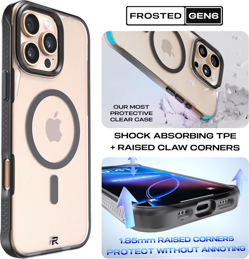Rebel Clear Case for iPhone 16 Pro [Frosted Series Gen-6] Strong MagSafe Compatible, Grip Sides, Translucent Matte Texture, Protective Shockproof Bumpers, Metal Lens & Buttons, 6.3 Inch Phone 2024 - Image 2