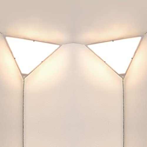 haultop Corner Light with Switch, Ceiling Corner Lights for Living Room, Plug in Ceiling Light for Dark Area, Lamp for Bedroom, Kids Room, Triangle Shape, White Acrylic (2 Pack) - Image 1