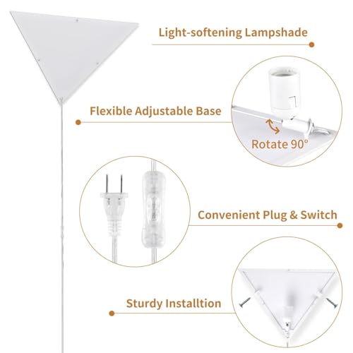 haultop Corner Light with Switch, Ceiling Corner Lights for Living Room, Plug in Ceiling Light for Dark Area, Lamp for Bedroom, Kids Room, Triangle Shape, White Acrylic (2 Pack) - Image 5