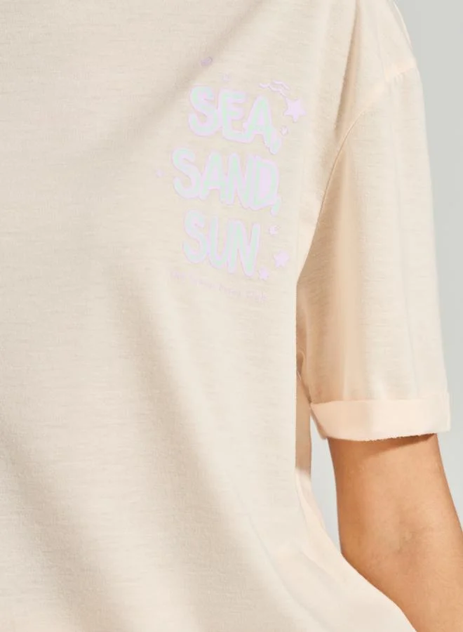 ستايلي Sun Sea & Sand Print Drop Shoulder T-Shirt & Shorts Set