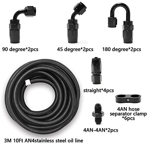 Medoon 4AN Fuel Line Kit - 10FT Nylon Stainless Steel Braided Fuel Hose + 10pcs Hose Fitting Kit + 6pcs Separator Clamp + 2pcs Coupler Adapter - Image 2
