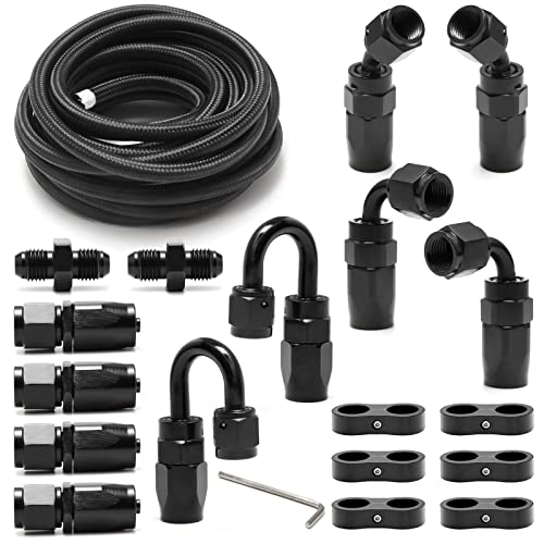 Medoon 4AN Fuel Line Kit - 10FT Nylon Stainless Steel Braided Fuel Hose + 10pcs Hose Fitting Kit + 6pcs Separator Clamp + 2pcs Coupler Adapter - Image 1