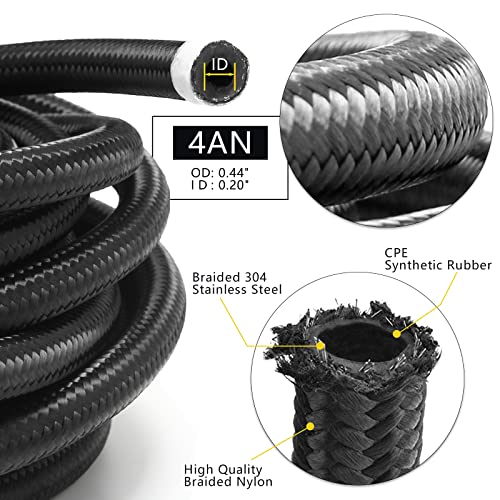 Medoon 4AN Fuel Line Kit - 10FT Nylon Stainless Steel Braided Fuel Hose + 10pcs Hose Fitting Kit + 6pcs Separator Clamp + 2pcs Coupler Adapter - Image 4