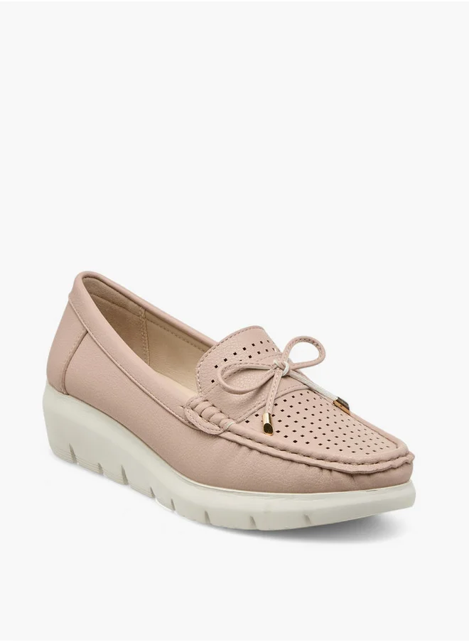 Le Confort Bow Accent Slip-On Moccasins with Wedge Heels