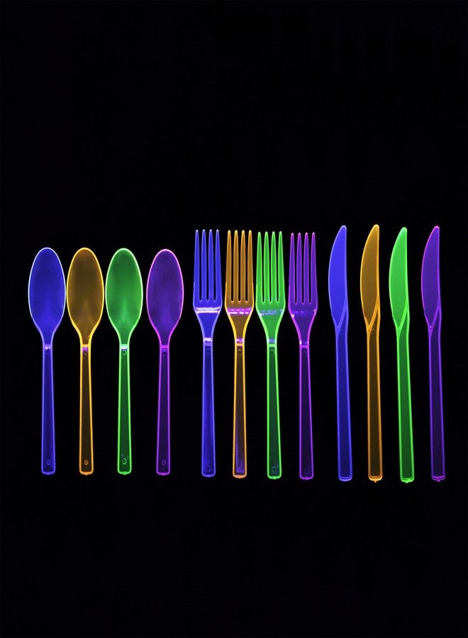 Party Essentials مجموعة أدوات المائدة البلاستيكية الصلبة الأساسية للحفلات، 144 قطعة/48 إعداد طاولة، ألوان نيون متنوعة - Image 2