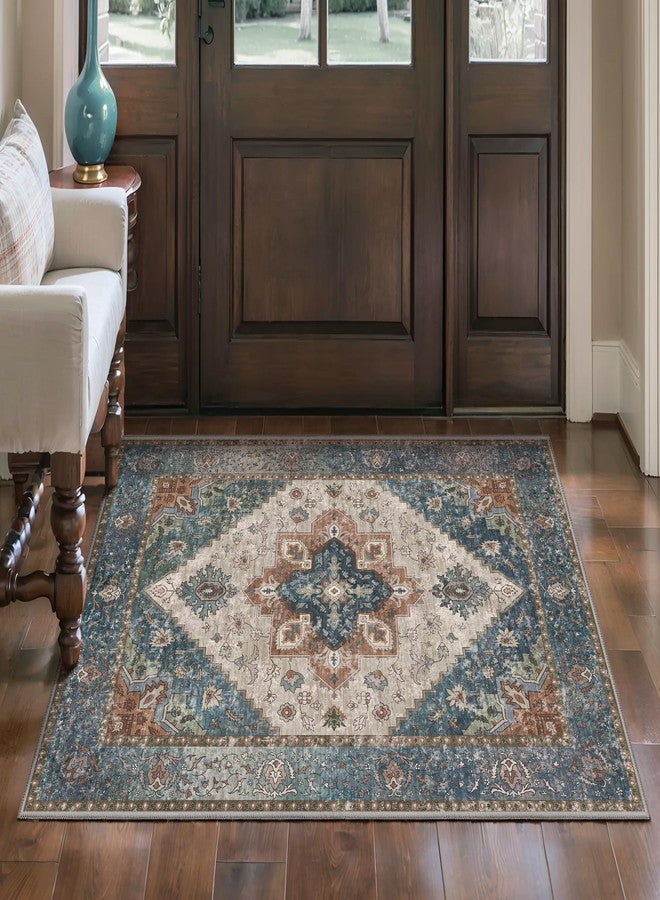 Ciicool Washable Vintage Area Rug, 2x3ft Small Boho Rug, Ultra Soft Rugs for Entryway, Non-Slip Entry Rugs Oriental Low-Pile Indoor Mat Floor Carpet for Entrance Bedroom Kitchen Bathroom Foyer Decor - Image 2