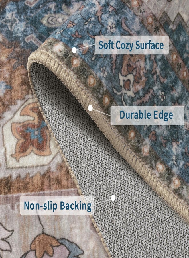 Ciicool Washable Vintage Area Rug, 2x3ft Small Boho Rug, Ultra Soft Rugs for Entryway, Non-Slip Entry Rugs Oriental Low-Pile Indoor Mat Floor Carpet for Entrance Bedroom Kitchen Bathroom Foyer Decor - Image 3
