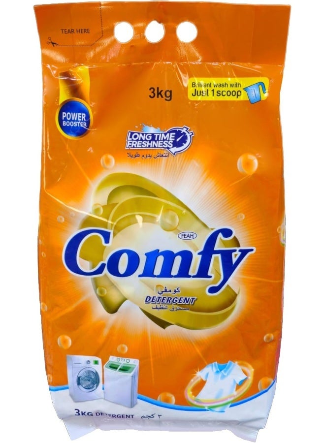Comfy مسحوق غسيل 3Kg | مسحوق غسيل ثقيل للبقع الصعبة | رائحة منعشة تدوم طويلاً | لطيف على اليدين | مناسب للغسيل بالآلة والغسيل اليدوي - Image 1