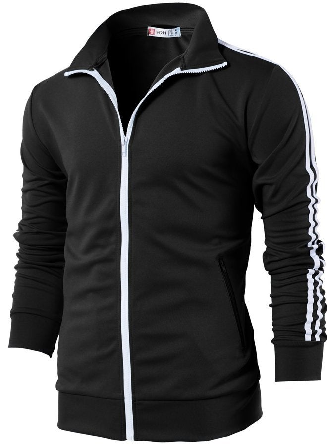 H2H Mens Active Slim Fit Track Lightweight Jacket Zip-up Long Sleeve, Cmoja0103-black, L - Image 1
