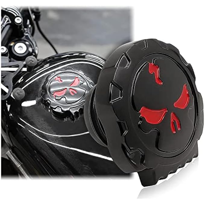 rayihni HTTMT Compatible With 19842015 HD Dyna Softail Sportster Motorcycle Chrome HTTMT Skull Fuel Gas Tank Cap PNUS439002BK - Image 2