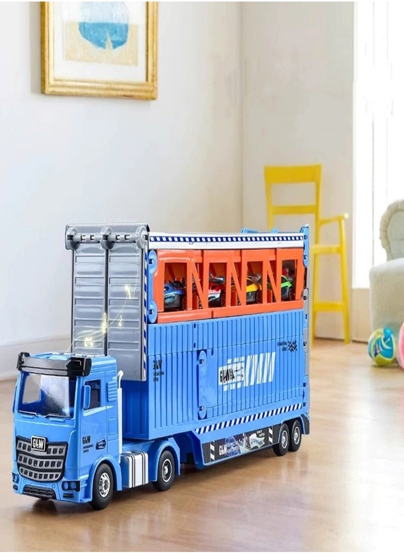 Folding Catapult Racing Car, 8PCS Alloy Car, Container Transportation Vehicle, Sounds and Lights, Foldable Track Toy Car for Boys and Girls, 3+ Years Old  - Image 3