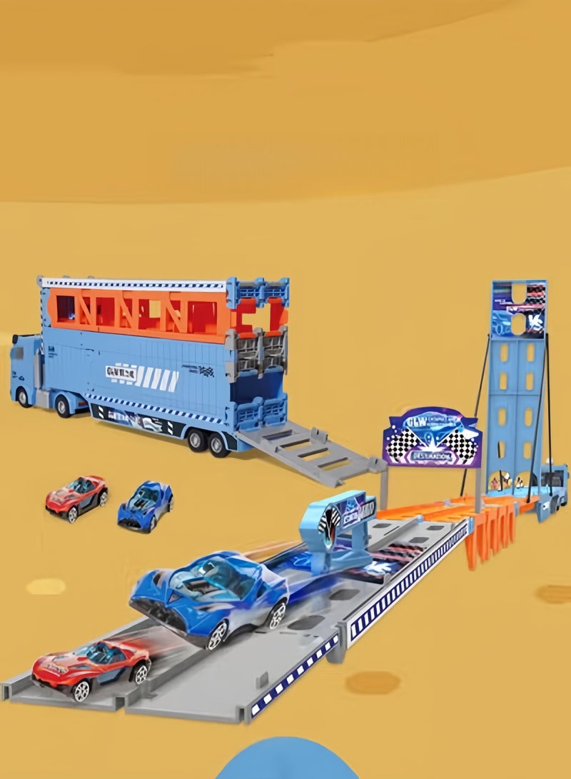 Folding Catapult Racing Car, Transformer Truck Toy，8PCS Alloy Car, Container Transportation Vehicle, Sounds and Lights, Foldable Track Toy Car Holiday Gifts for Boys and Girls, 3+ Years Old  - Image 5