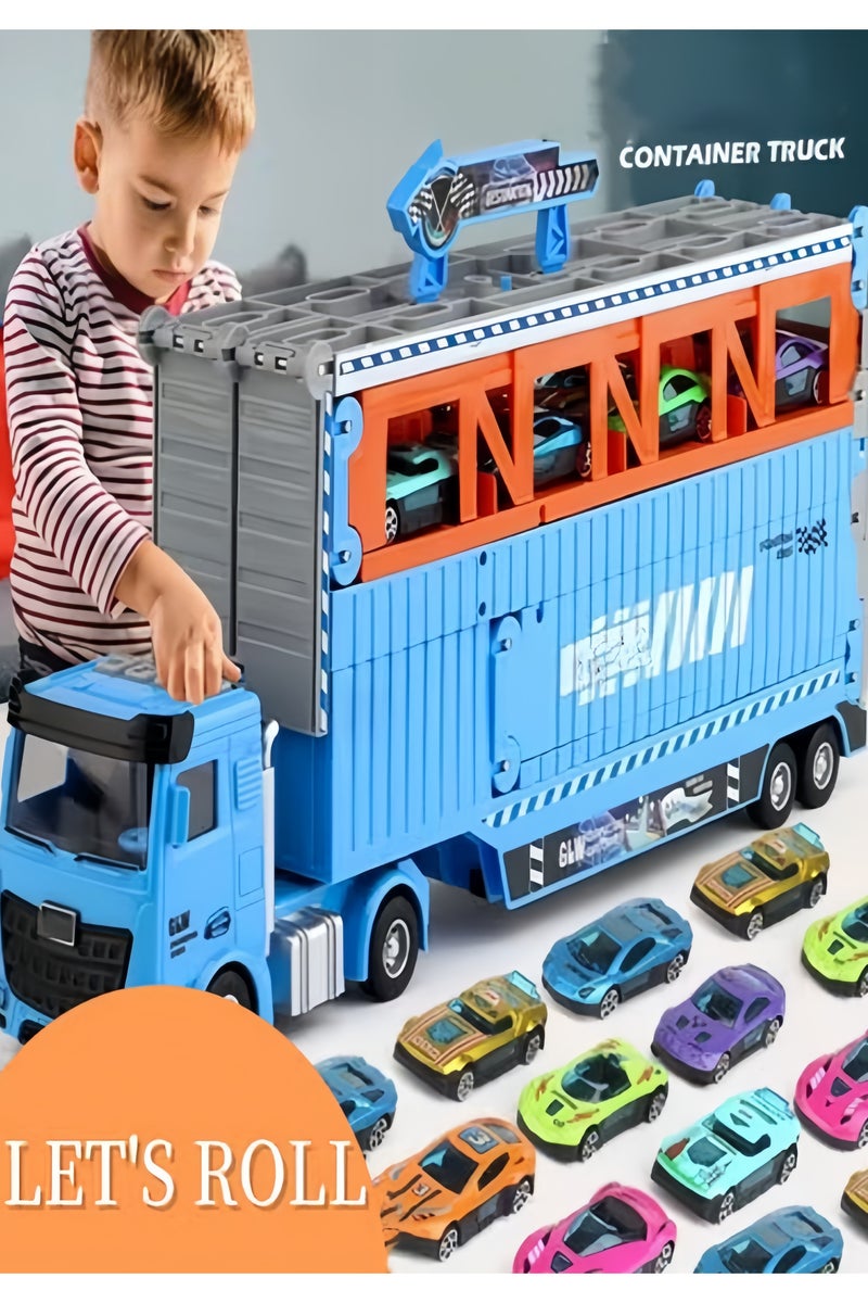 Foldable Ejection Extended Race Car Tracks Toys Race Trucks Playset，Catapult Racing Car, Transformer Truck Toy，8PCS Alloy Car, Container Transportation Vehicle, Sounds and Lights, Track Toy Car Holiday Gifts for Boys and Girls, 3+ Years Old - Image 2