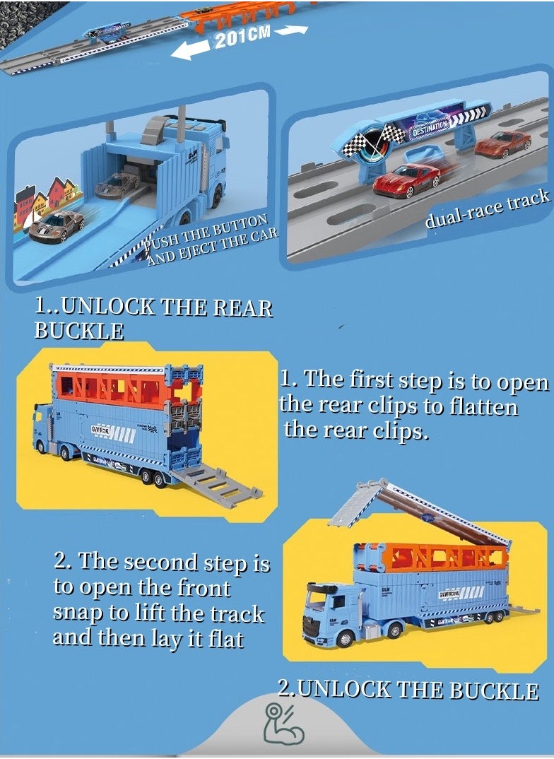 Folding Catapult Racing Car, 8PCS Alloy Car, Container Transportation Vehicle, Sounds and Lights, Foldable Track Toy Car for Boys and Girls, 3+ Years Old  - Image 4