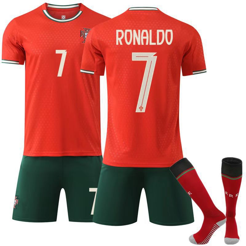 Football Uniform Adult And Kidsren'S Suit 25-26 New Portuguese Jersey No. 7 Ronaldo National Team Football Uniform Home - Image 1