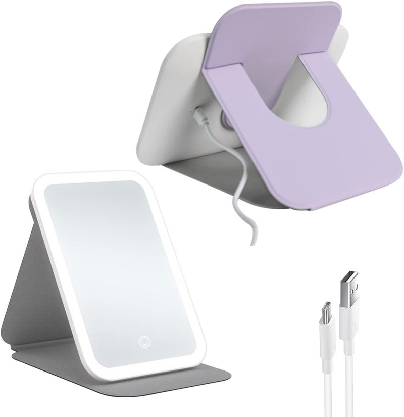 GURUN GURUN Folding Lighted Makeup Mirror with 3 Colors Light Modes Rechargable Portable Compact Travel Vanity Mirror Touch Screen Purple Cosmetic Mirror with Memory Function M3002P 