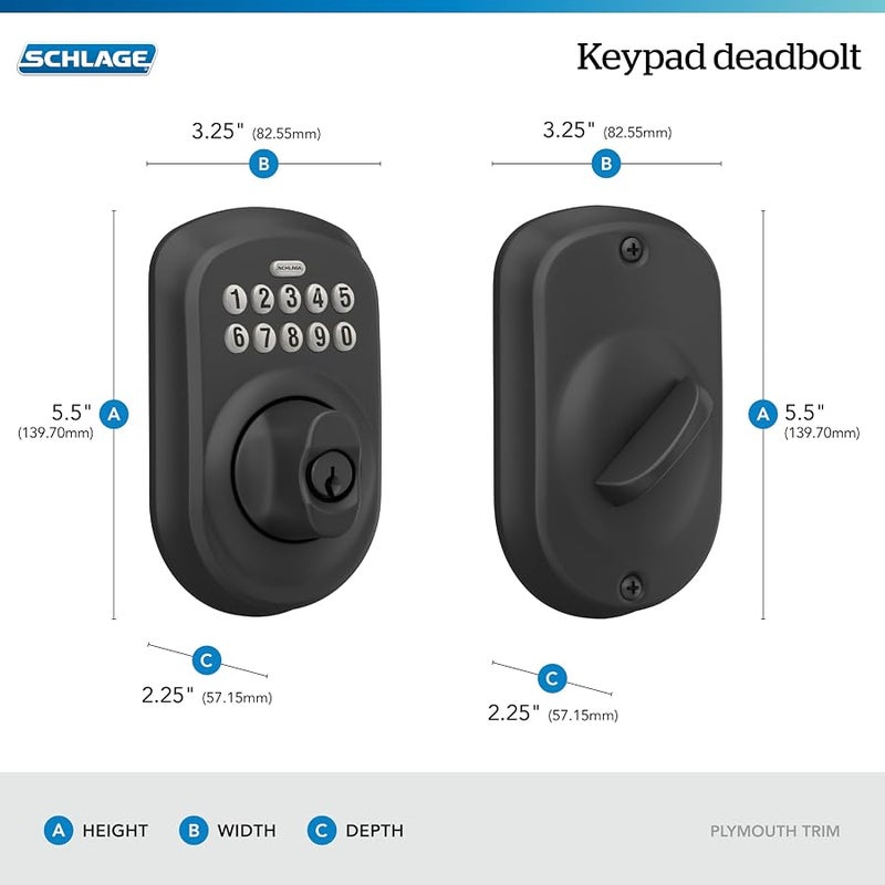 SCHLAGE BE365 PLY 622 Keypad Electronic Deadbolt, Matte Black - Image 3