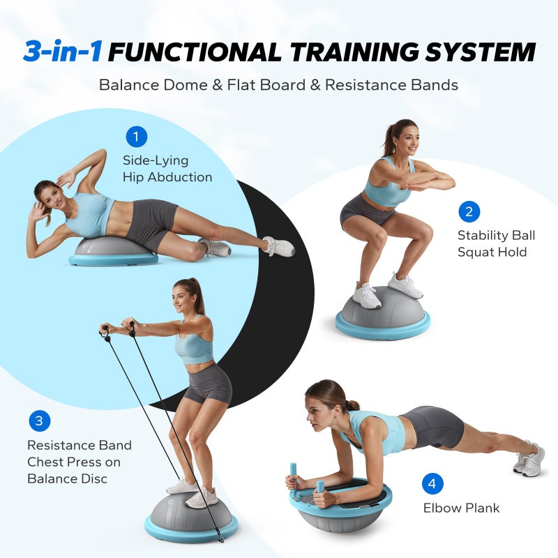 MERACH 3-in-1 Balance Ball Trainer 18'' Lightweight Yoga Exercise Ball with Foot Pump & Bands 450lbs Anti-Slip Design for Home Workouts & Therapyâ€‹, Blue - Image 3
