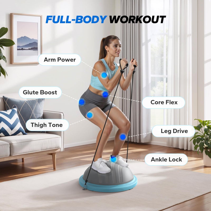 MERACH 3-in-1 Balance Ball Trainer 18'' Lightweight Yoga Exercise Ball with Foot Pump & Bands 450lbs Anti-Slip Design for Home Workouts & Therapyâ€‹, Blue - Image 2