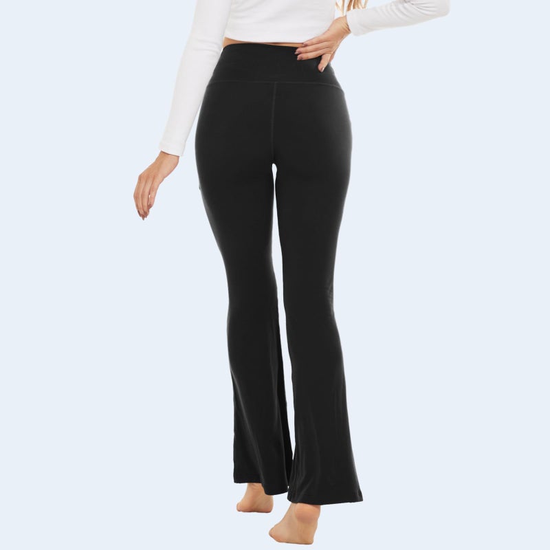 YOLIX Flare Leggings for Women with Pockets - Crossover High Waisted Black Flared Leggings for Yoga Gym Workout - Image 3