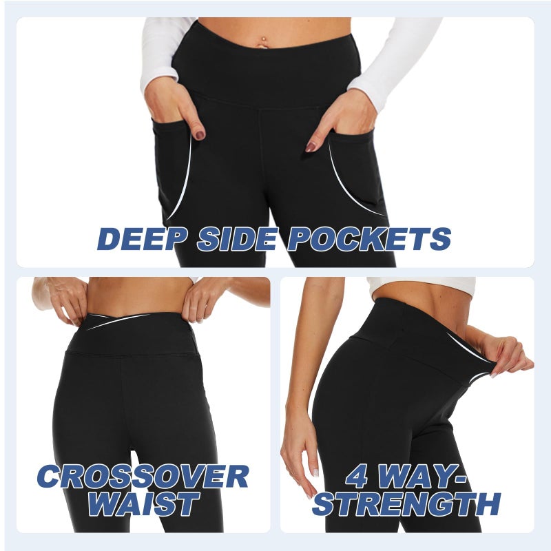 YOLIX Flare Leggings for Women with Pockets - Crossover High Waisted Black Flared Leggings for Yoga Gym Workout - Image 4