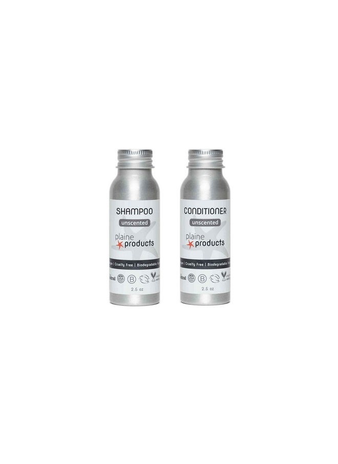 Plaine Products - Travel Size Shampoo And Conditioner Unscented 2.5Oz Refillable Bottles Sulfate Free - Image 1