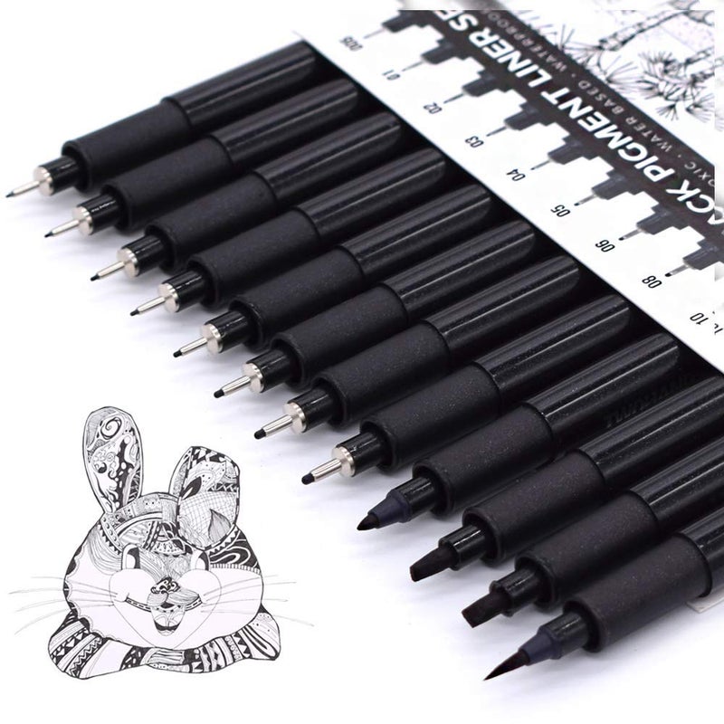 TWOHANDS Art PensFineliner Ink PensSet of 12 Technical Drawing penPigment PenFine PointBlackWaterprooffor Art WatercolorSketchingAnimeManga 902188