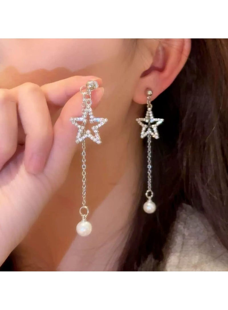 Goolsky 2-in-1 Star Tassel Earrings for Women – Dazzling Crystal Drop Design, Slimming Effect, Unique Style with 925 Sterling Silver Posts - Image 1