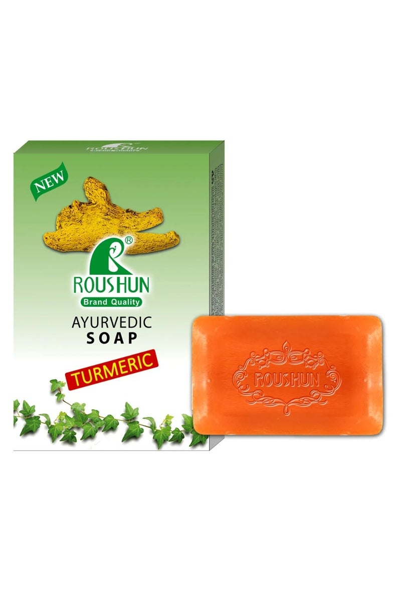 ROUSHUN 3 Pcs Ayurvedic Turmeric Soap for Face & Body Handmade Turmeric Facial Soap for Acne Dark Spots Face Cleansing Smooth Skin Moisturizing Soaps 3x75g - Image 2