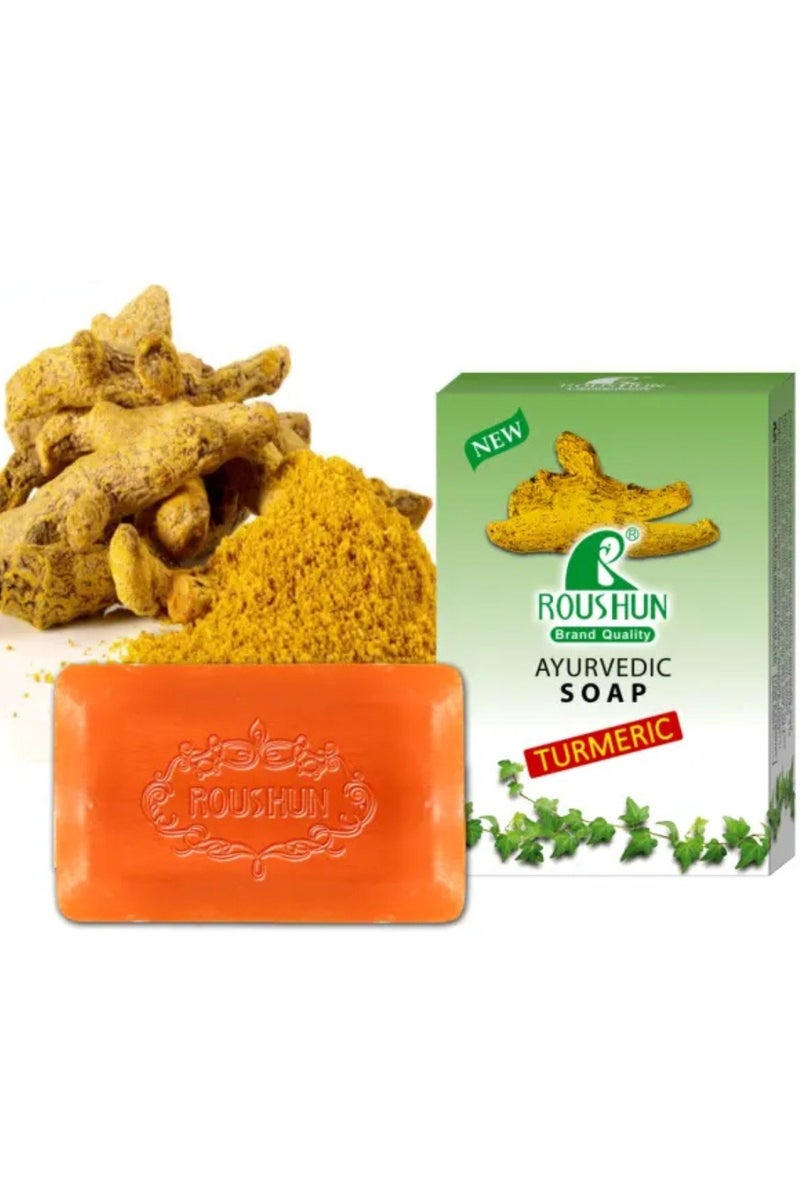 ROUSHUN 3 Pcs Ayurvedic Turmeric Soap for Face & Body Handmade Turmeric Facial Soap for Acne Dark Spots Face Cleansing Smooth Skin Moisturizing Soaps 3x75g - Image 3